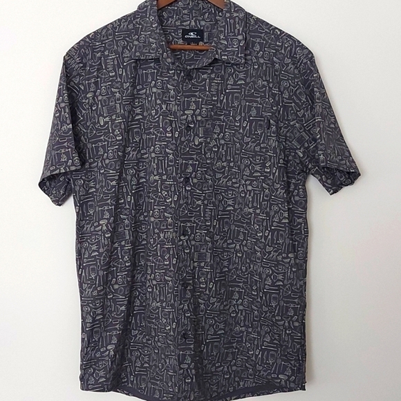O'Neill Novelty Print Short Sleeve Button Down Shirt BBQ Print Size Large - Picture 1 of 6